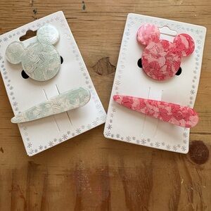 Mickey Mouse Hair Clip Set - Pink and Green